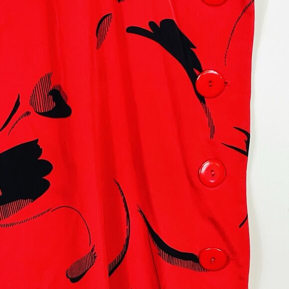On The Rocks Vintage Red Black Graphic Print 80s Secretary‎ Dress Womens 7 8 - Picture 5 of 13